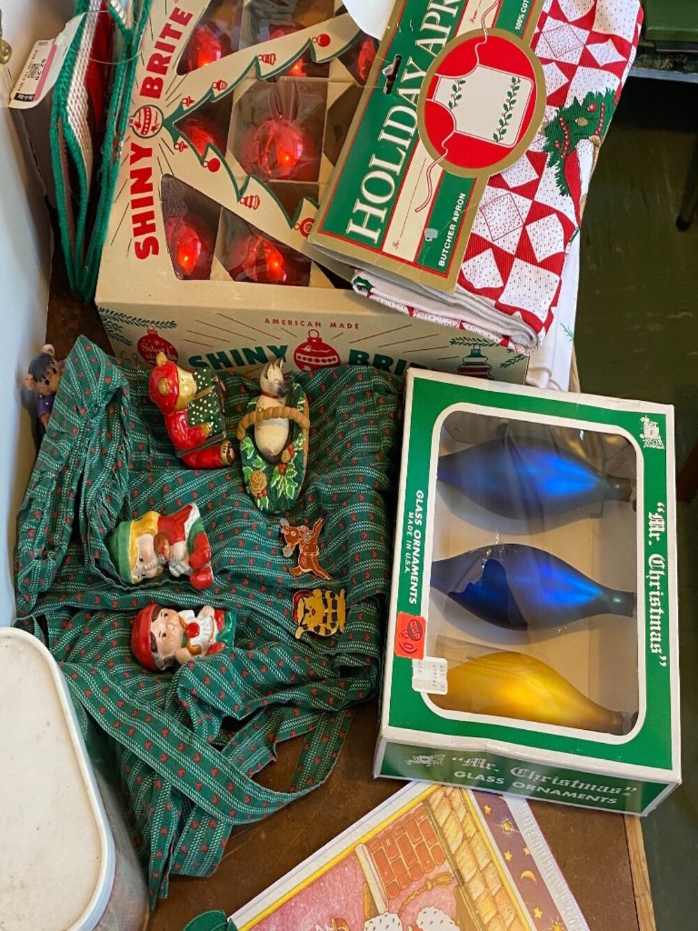 Vintage Christmas LOT Ornaments Shiny Brite Embroidered Cookie Cutter Madeline